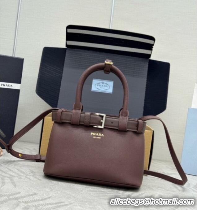 Original Cheap Prada Buckle Small leather Bag with Belt in Nappa Leather 1BA502 Dark Brown 2026