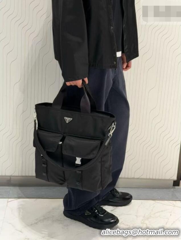 Grade Quality Prada Explore Re-Nylon and Leather Tote Bag 2VG138 Black 2026