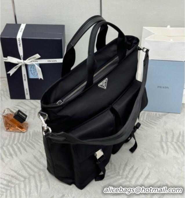Grade Quality Prada Explore Re-Nylon and Leather Tote Bag 2VG138 Black 2026