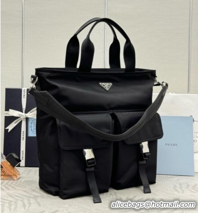 Grade Quality Prada Explore Re-Nylon and Leather Tote Bag 2VG138 Black 2026