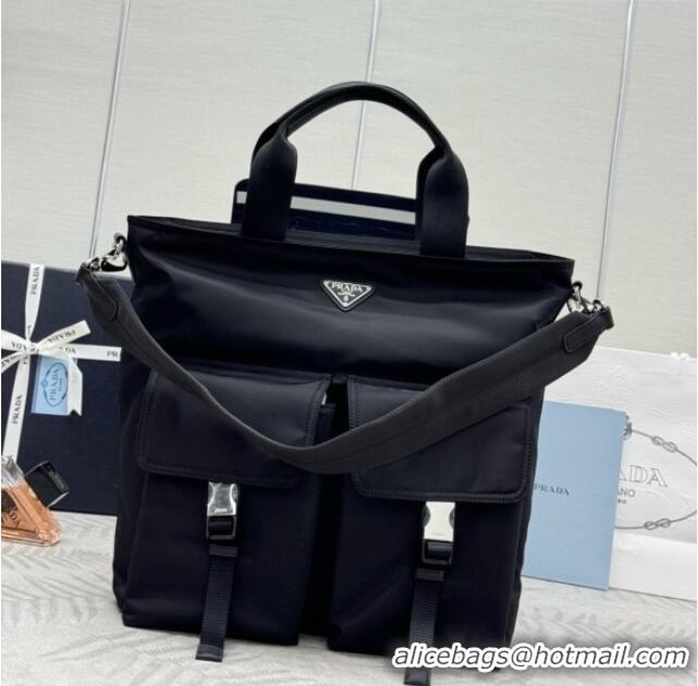 Grade Quality Prada Explore Re-Nylon and Leather Tote Bag 2VG138 Black 2026