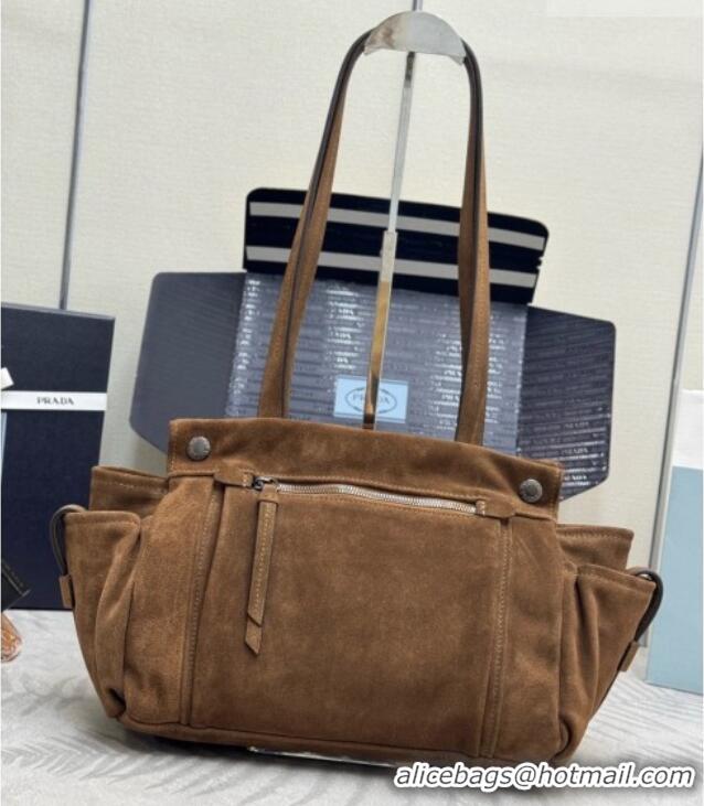 Well Crafted Prada Route Medium Suede Leather Tote Bag 1BG645 Brown 2026