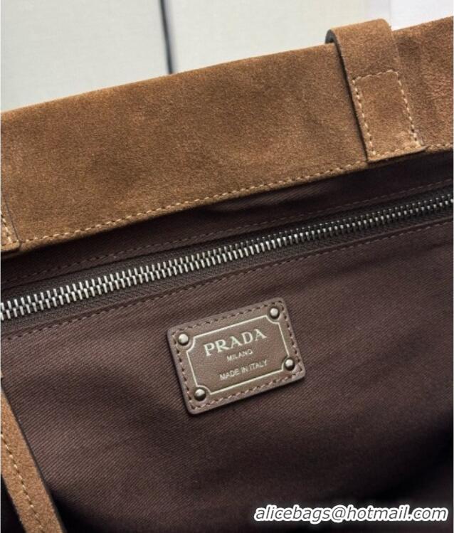 Well Crafted Prada Route Medium Suede Leather Tote Bag 1BG645 Brown 2026