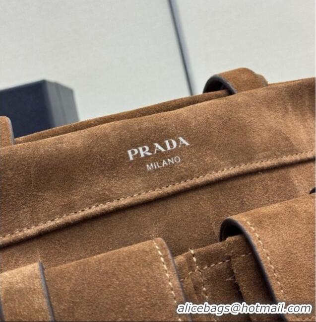 Well Crafted Prada Route Medium Suede Leather Tote Bag 1BG645 Brown 2026