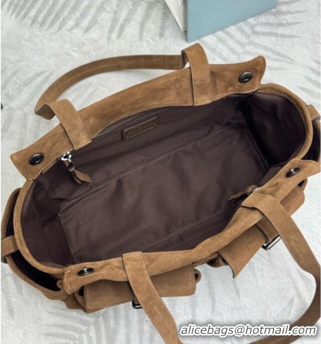 Well Crafted Prada Route Medium Suede Leather Tote Bag 1BG645 Brown 2026
