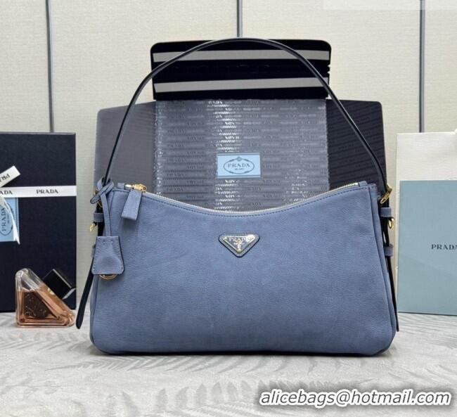 Market Sells Prada Aimée Large Nubuck Leather Shoulder Bag 1BC231 Blue 2026