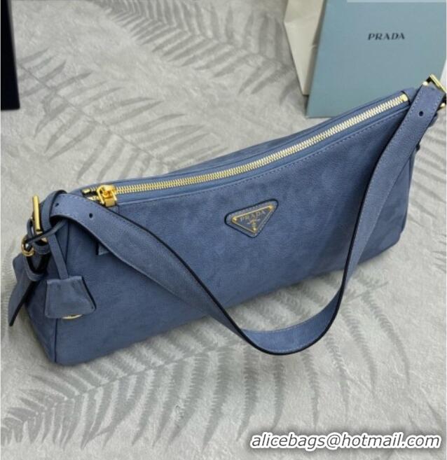 Market Sells Prada Aimée Large Nubuck Leather Shoulder Bag 1BC231 Blue 2026