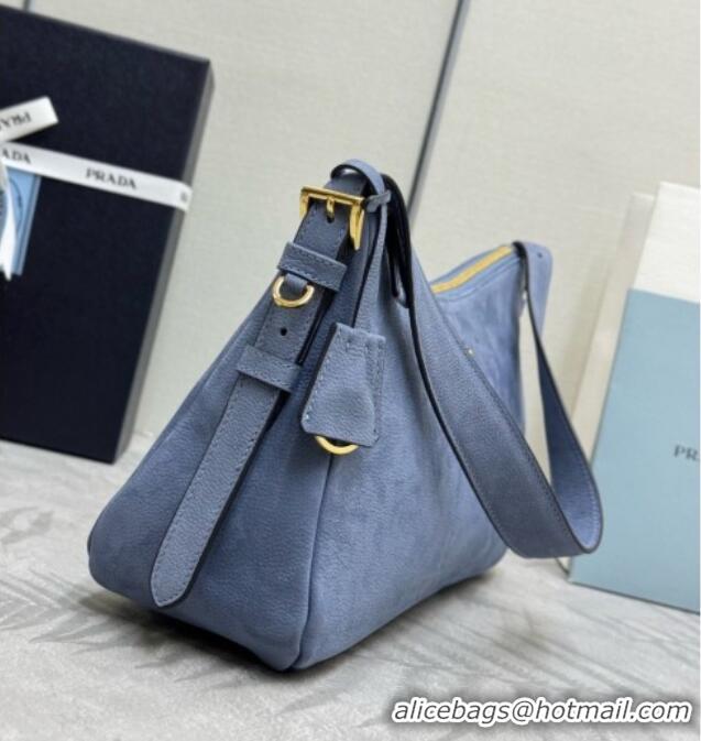 Market Sells Prada Aimée Large Nubuck Leather Shoulder Bag 1BC231 Blue 2026