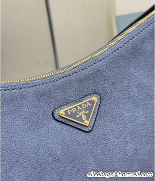Market Sells Prada Aimée Large Nubuck Leather Shoulder Bag 1BC231 Blue 2026