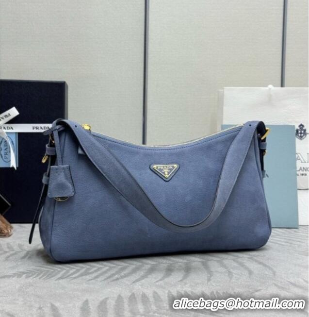 Market Sells Prada Aimée Large Nubuck Leather Shoulder Bag 1BC231 Blue 2026