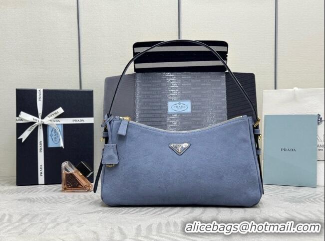 Market Sells Prada Aimée Large Nubuck Leather Shoulder Bag 1BC231 Blue 2026