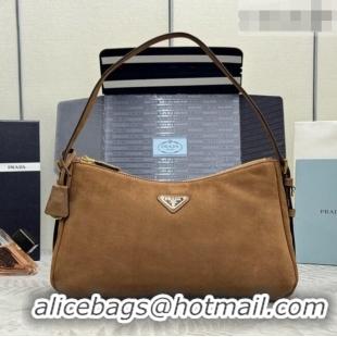 Spot Bulk Prada Aimée Large Nubuck Leather Shoulder Bag 1BC231 Brown 2026