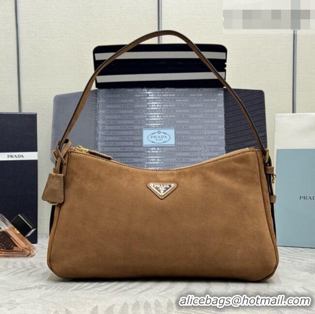 Spot Bulk Prada Aimée Large Nubuck Leather Shoulder Bag 1BC231 Brown 2026
