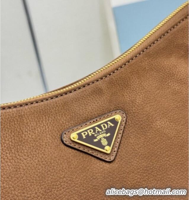 Spot Bulk Prada Aimée Large Nubuck Leather Shoulder Bag 1BC231 Brown 2026
