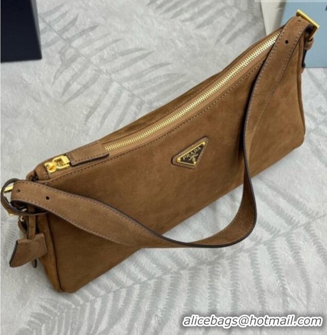 Spot Bulk Prada Aimée Large Nubuck Leather Shoulder Bag 1BC231 Brown 2026