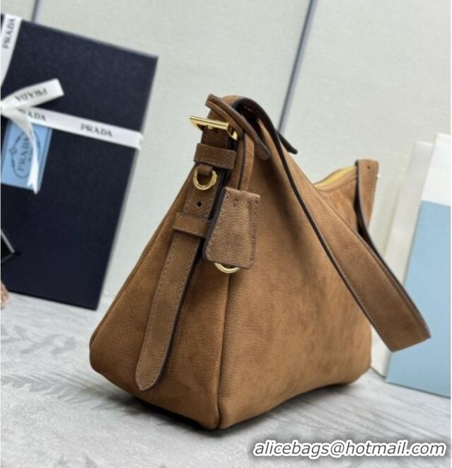 Spot Bulk Prada Aimée Large Nubuck Leather Shoulder Bag 1BC231 Brown 2026