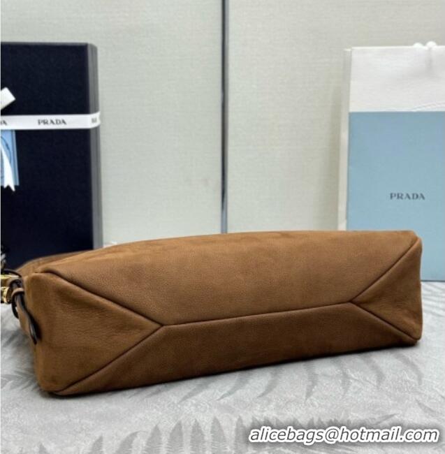 Spot Bulk Prada Aimée Large Nubuck Leather Shoulder Bag 1BC231 Brown 2026