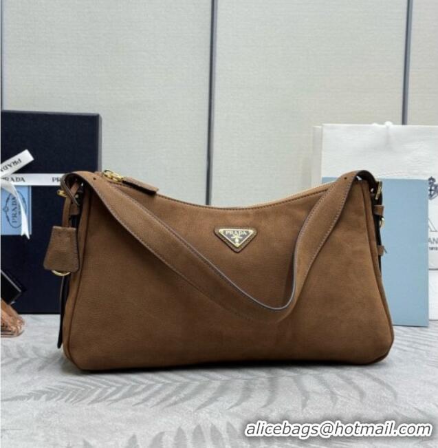 Spot Bulk Prada Aimée Large Nubuck Leather Shoulder Bag 1BC231 Brown 2026