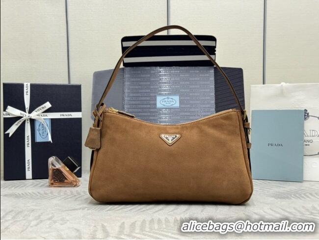 Spot Bulk Prada Aimée Large Nubuck Leather Shoulder Bag 1BC231 Brown 2026
