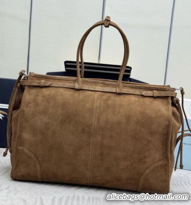 Traditional Discount Prada Mens Suede Leather Tote Bag 2VG128 Brown 2026
