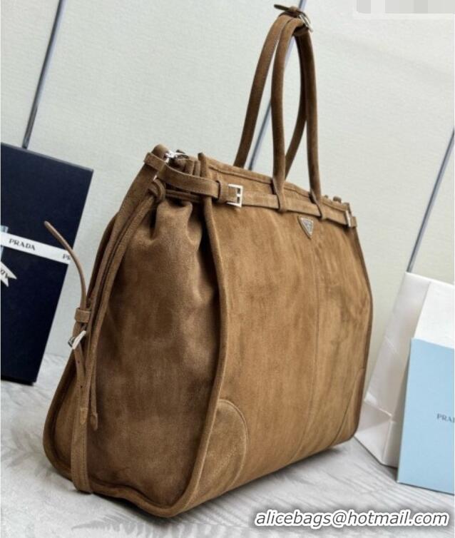 Traditional Discount Prada Mens Suede Leather Tote Bag 2VG128 Brown 2026
