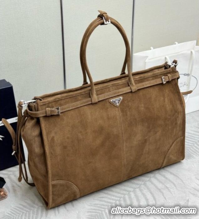 Traditional Discount Prada Mens Suede Leather Tote Bag 2VG128 Brown 2026
