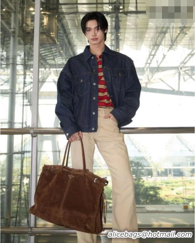 Traditional Discount Prada Mens Suede Leather Tote Bag 2VG128 Brown 2026