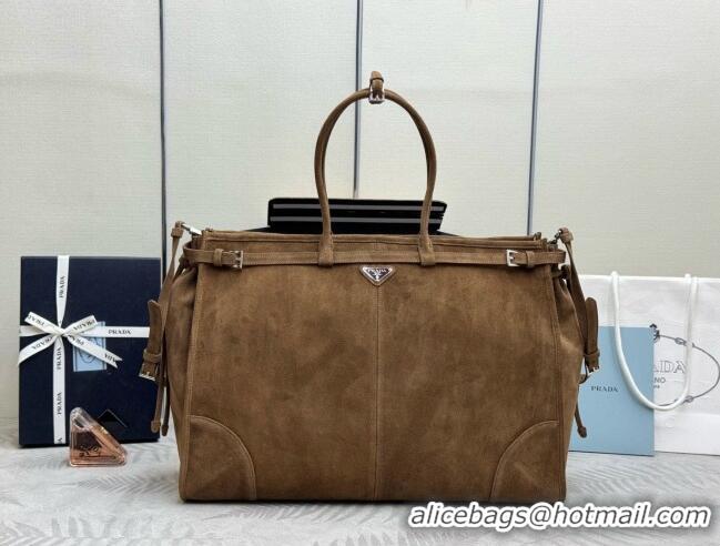 Traditional Discount Prada Mens Suede Leather Tote Bag 2VG128 Brown 2026