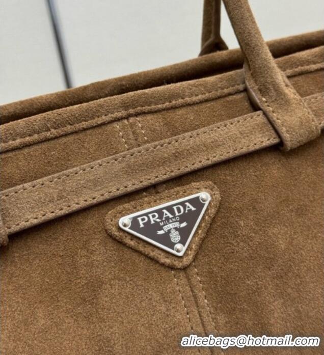 Traditional Discount Prada Mens Suede Leather Tote Bag 2VG128 Brown 2026
