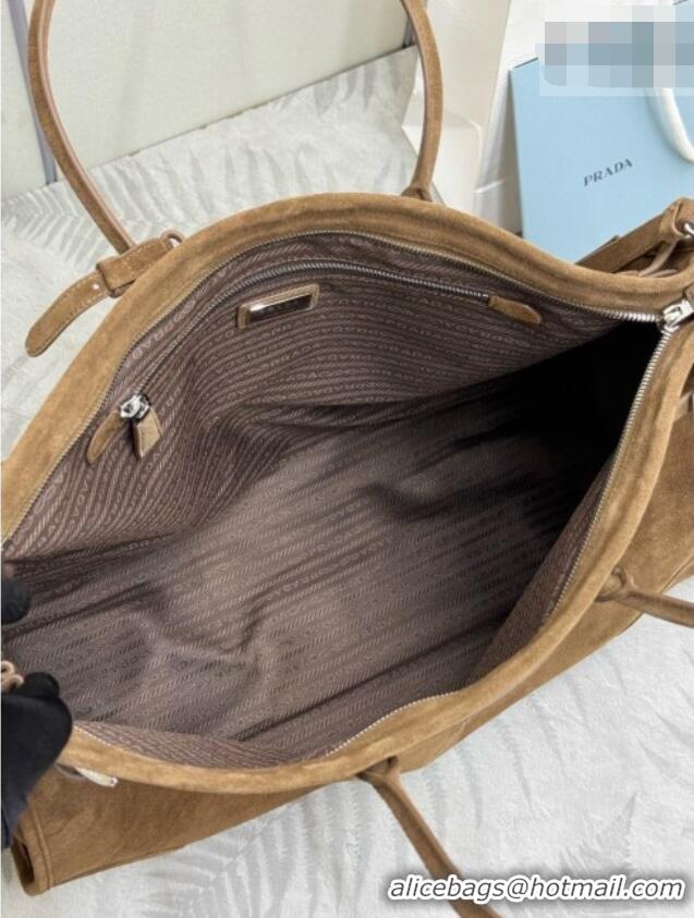 Traditional Discount Prada Mens Suede Leather Tote Bag 2VG128 Brown 2026