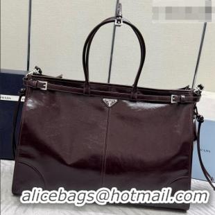 Free Shipping Discount Prada Bonnie Leather Tote Bag 2VG128 Dark Coffee 2026