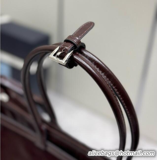 Free Shipping Discount Prada Bonnie Leather Tote Bag 2VG128 Dark Coffee 2026