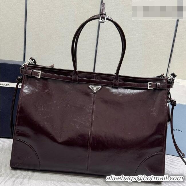 Free Shipping Discount Prada Bonnie Leather Tote Bag 2VG128 Dark Coffee 2026
