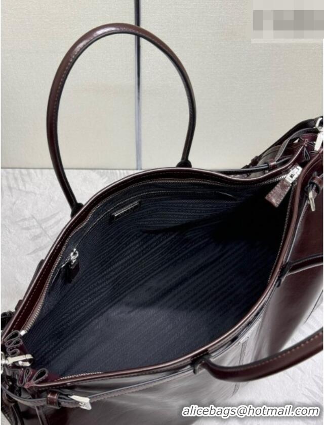Free Shipping Discount Prada Bonnie Leather Tote Bag 2VG128 Dark Coffee 2026