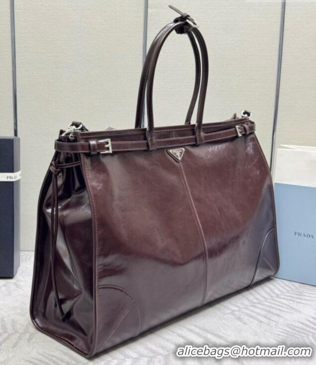 Free Shipping Discount Prada Bonnie Leather Tote Bag 2VG128 Dark Coffee 2026
