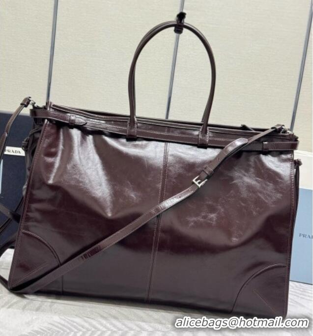 Free Shipping Discount Prada Bonnie Leather Tote Bag 2VG128 Dark Coffee 2026