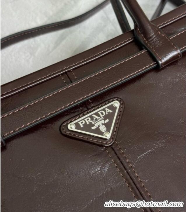 Free Shipping Discount Prada Bonnie Leather Tote Bag 2VG128 Dark Coffee 2026