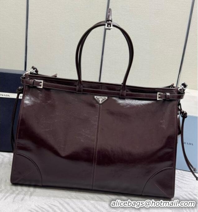 Free Shipping Discount Prada Bonnie Leather Tote Bag 2VG128 Dark Coffee 2026