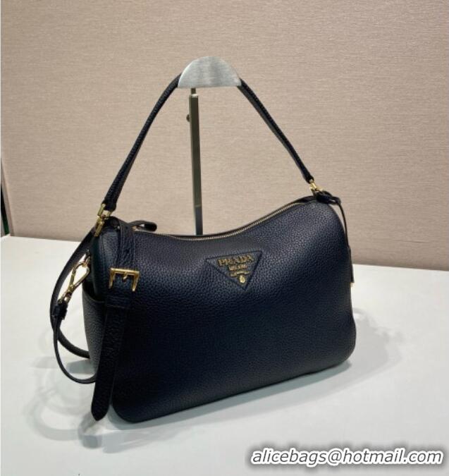 Best Price Prada Medium Leather Shoulder Bag in Grained Calfskin 1BC283 Black 2026