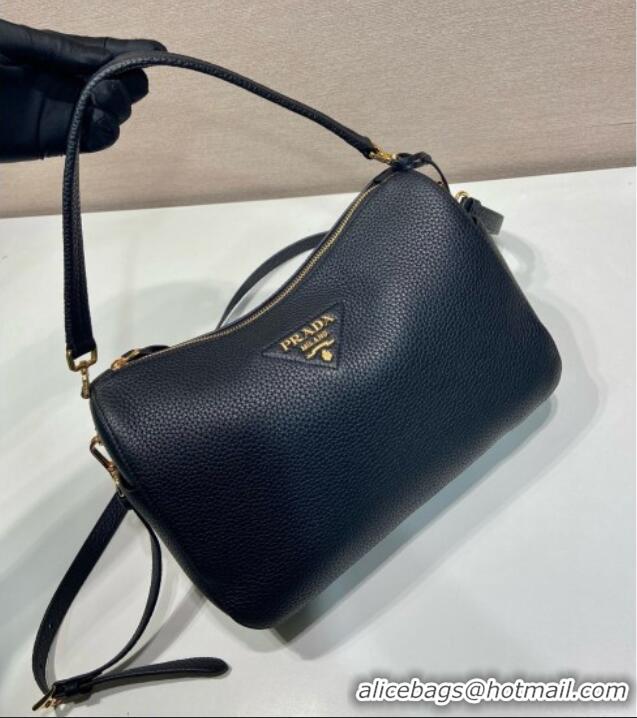 Best Price Prada Medium Leather Shoulder Bag in Grained Calfskin 1BC283 Black 2026