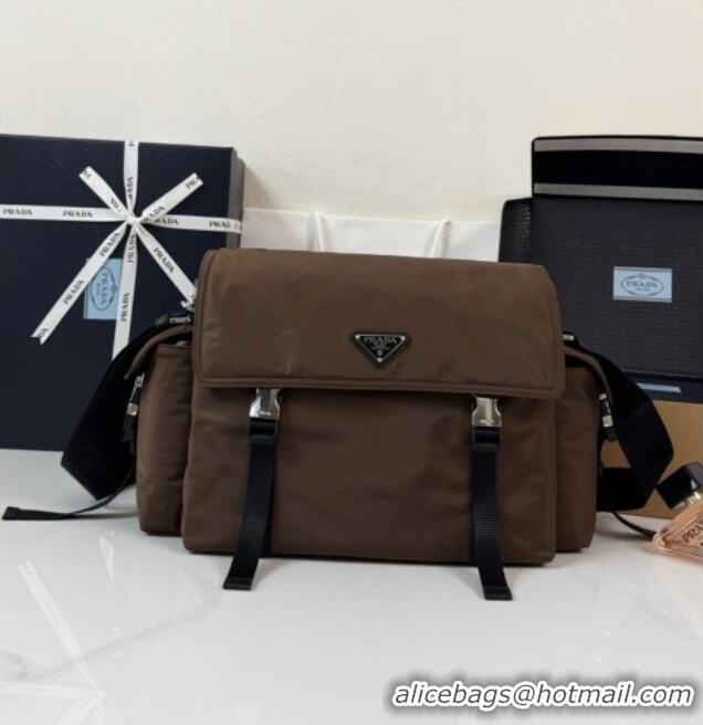 Best Quality Prada Mens Explore Re-Nylon and leather Bag 2VD082 Dark Brown 2026