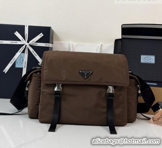 Best Quality Prada Mens Explore Re-Nylon and leather Bag 2VD082 Dark Brown 2026