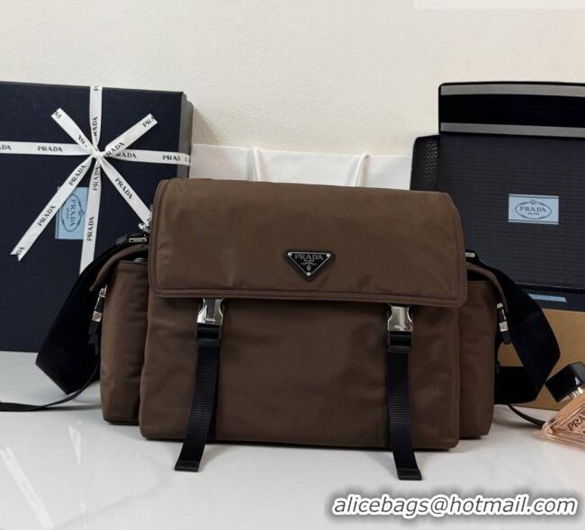 Best Quality Prada Mens Explore Re-Nylon and leather Bag 2VD082 Dark Brown 2026