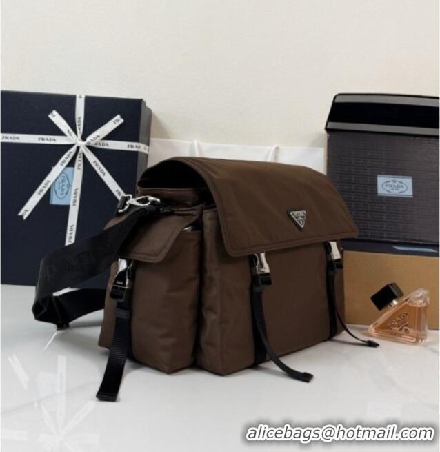 Best Quality Prada Mens Explore Re-Nylon and leather Bag 2VD082 Dark Brown 2026
