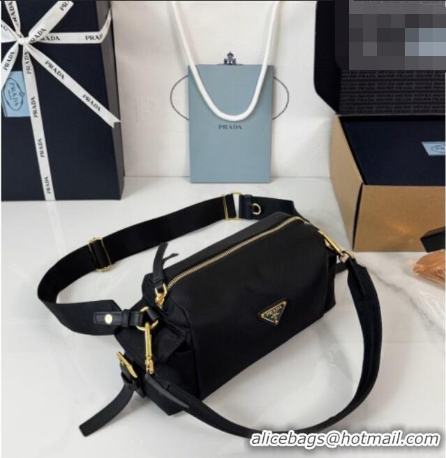 Best Quality Prada Explore Small Re-Nylon and Leather Shoulder Bag 1BH232 Black 2026