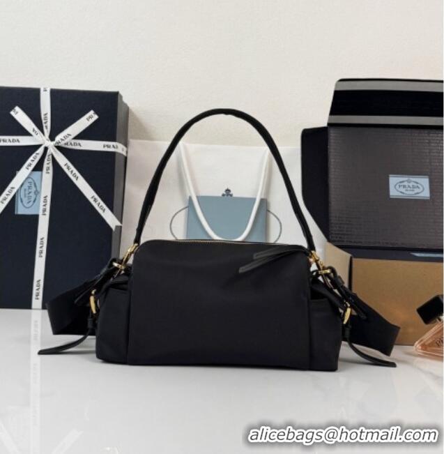 Best Quality Prada Explore Small Re-Nylon and Leather Shoulder Bag 1BH232 Black 2026