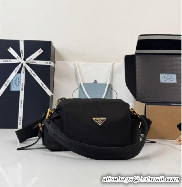Best Quality Prada Explore Small Re-Nylon and Leather Shoulder Bag 1BH232 Black 2026
