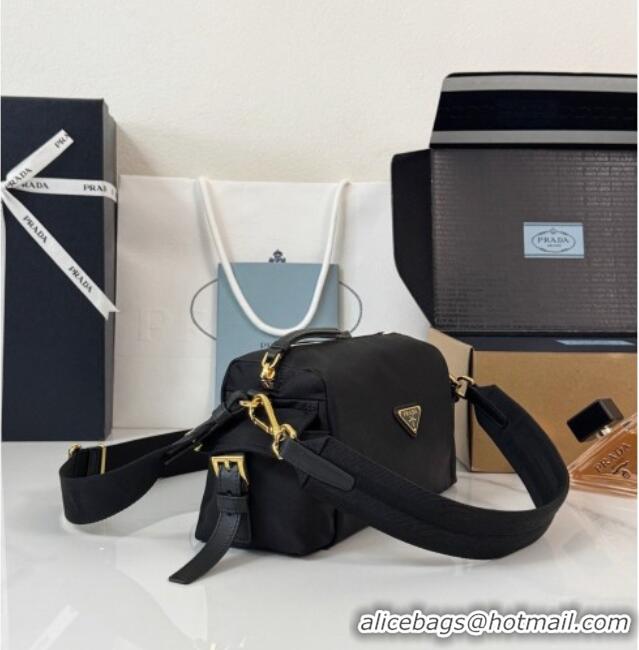Best Quality Prada Explore Small Re-Nylon and Leather Shoulder Bag 1BH232 Black 2026