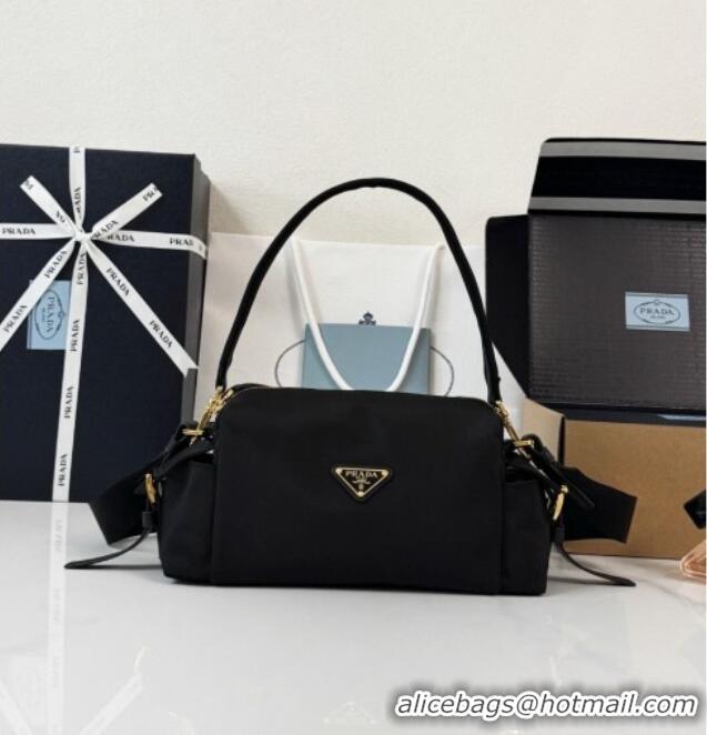 Best Quality Prada Explore Small Re-Nylon and Leather Shoulder Bag 1BH232 Black 2026