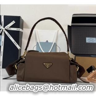 Big Discount Prada Explore Small Re-Nylon and Leather Shoulder Bag 1BH232 Burnt Brown 2026